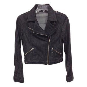 NWOT Women Size Medium Divine Rights of Denim Black Motorcycle Denim Jean Jacket